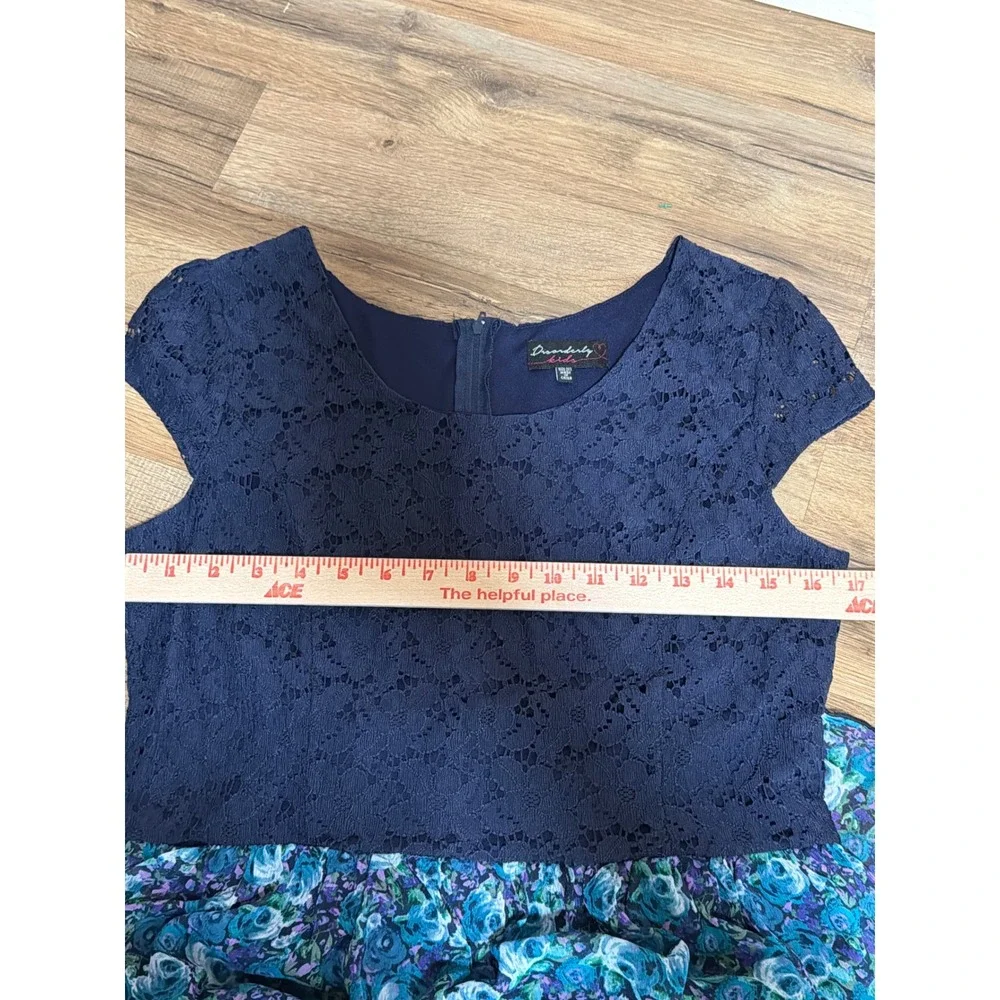 Disorderly Kids Navy Blue Lace Floral High‎ Low Dress Girls Size 20.5